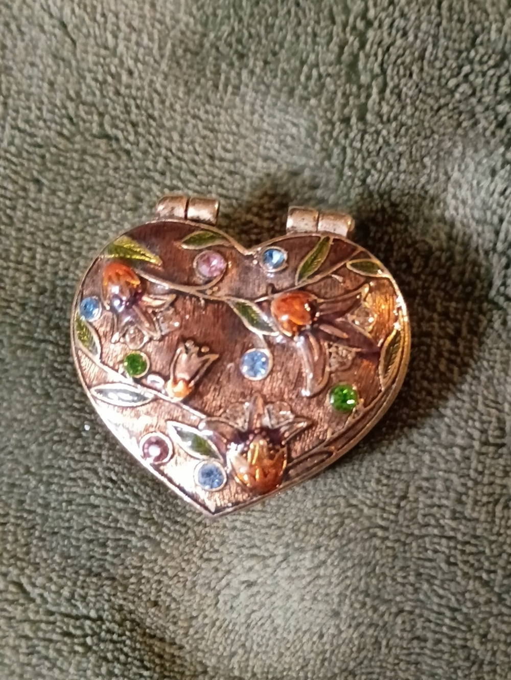 Monet Heart Brooch in Rose Gold Tone with Blue, Green, Pink and Orange Accents